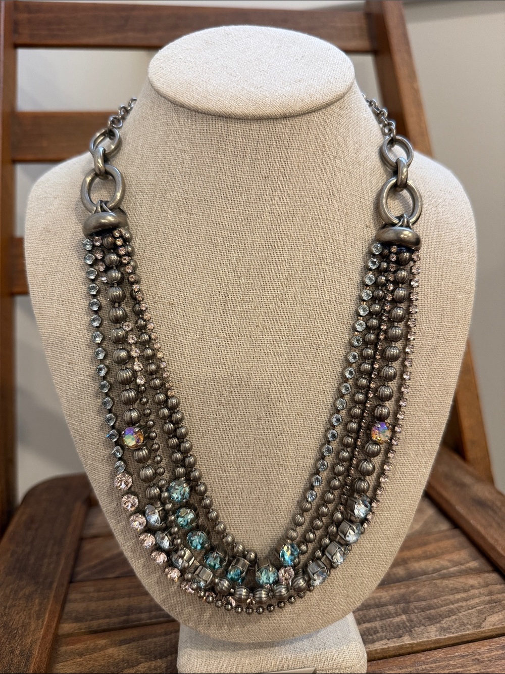 Sorrelli Retired Coastal Mist Multi-Strand Crystal Statement Necklace